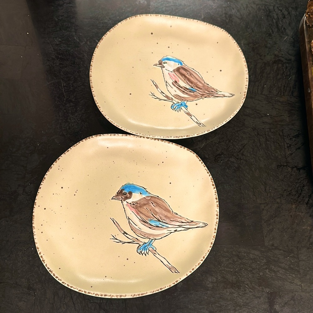 Spectrum Designz spring song bird, pair of side plates.